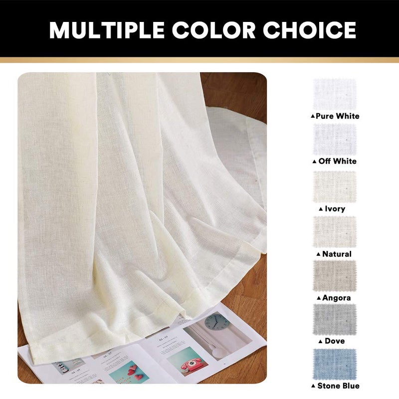 PrinceDeco Sheer Curtains Linen Blend Curtains Extra Long 108" Long, Rod Pocket Elegant Vertical Linen Curtain Panels for Farmhouse/Living Room Window Drapes for Bedroom(Ivory, 2 Panels) - Image 5